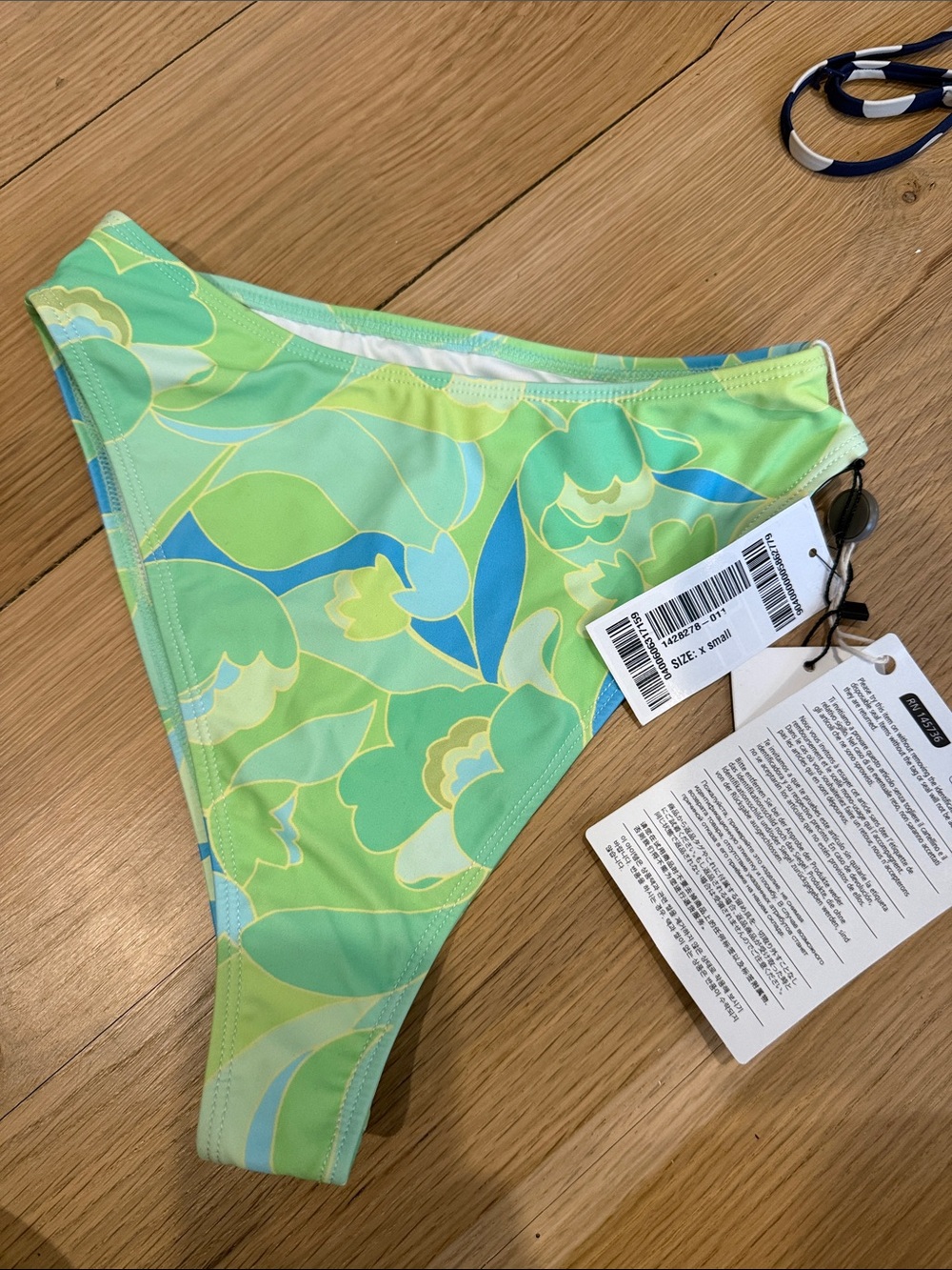 Faithfull the Brand Green and Blue Floral High-Cut Bikini Bottom
